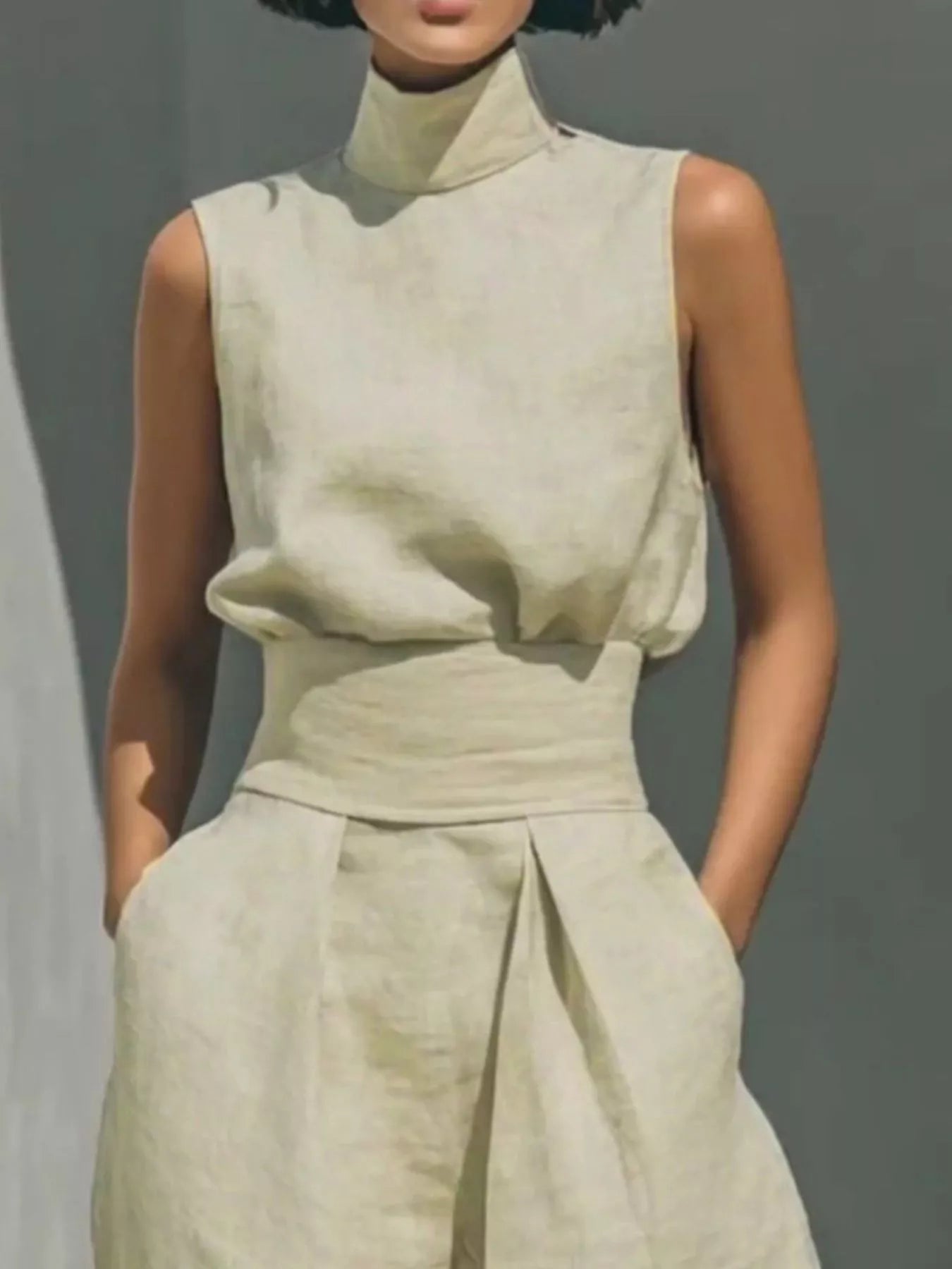 Turtleneck sleeveless top and wide-leg pants set