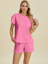 Trendsi Double Take Full Size Texture T-Shirt and Shorts Set -
