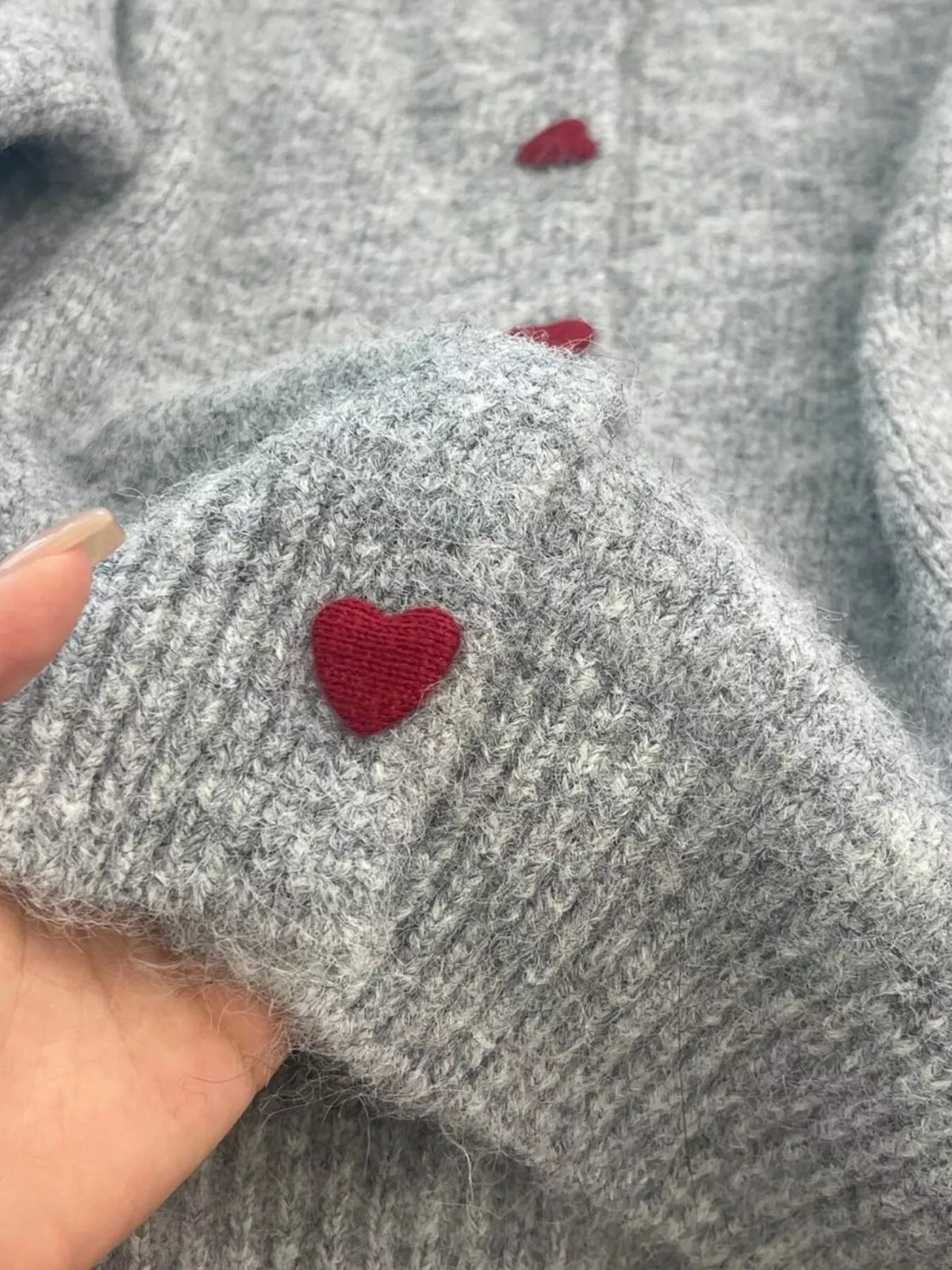 Heart Buttons Knit Cardigan — garment construction details