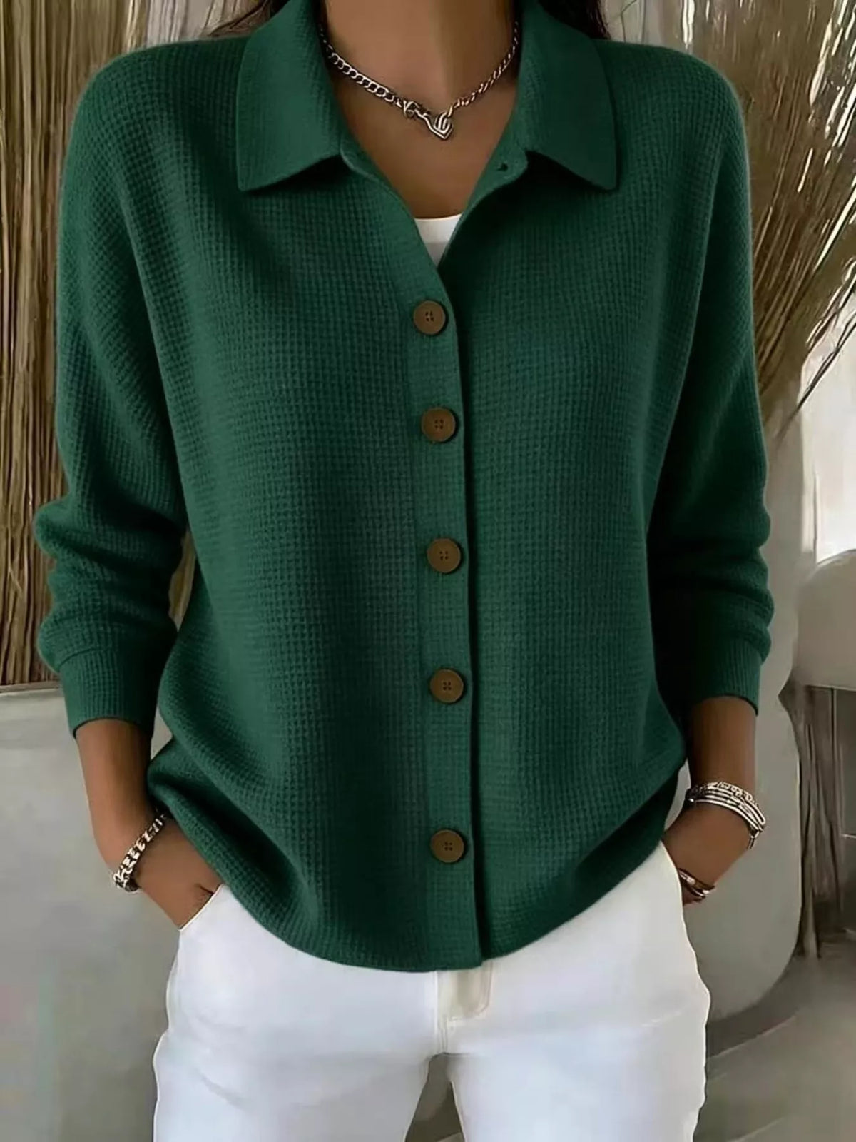 Waffle Knit Button-Down Shirt — front view