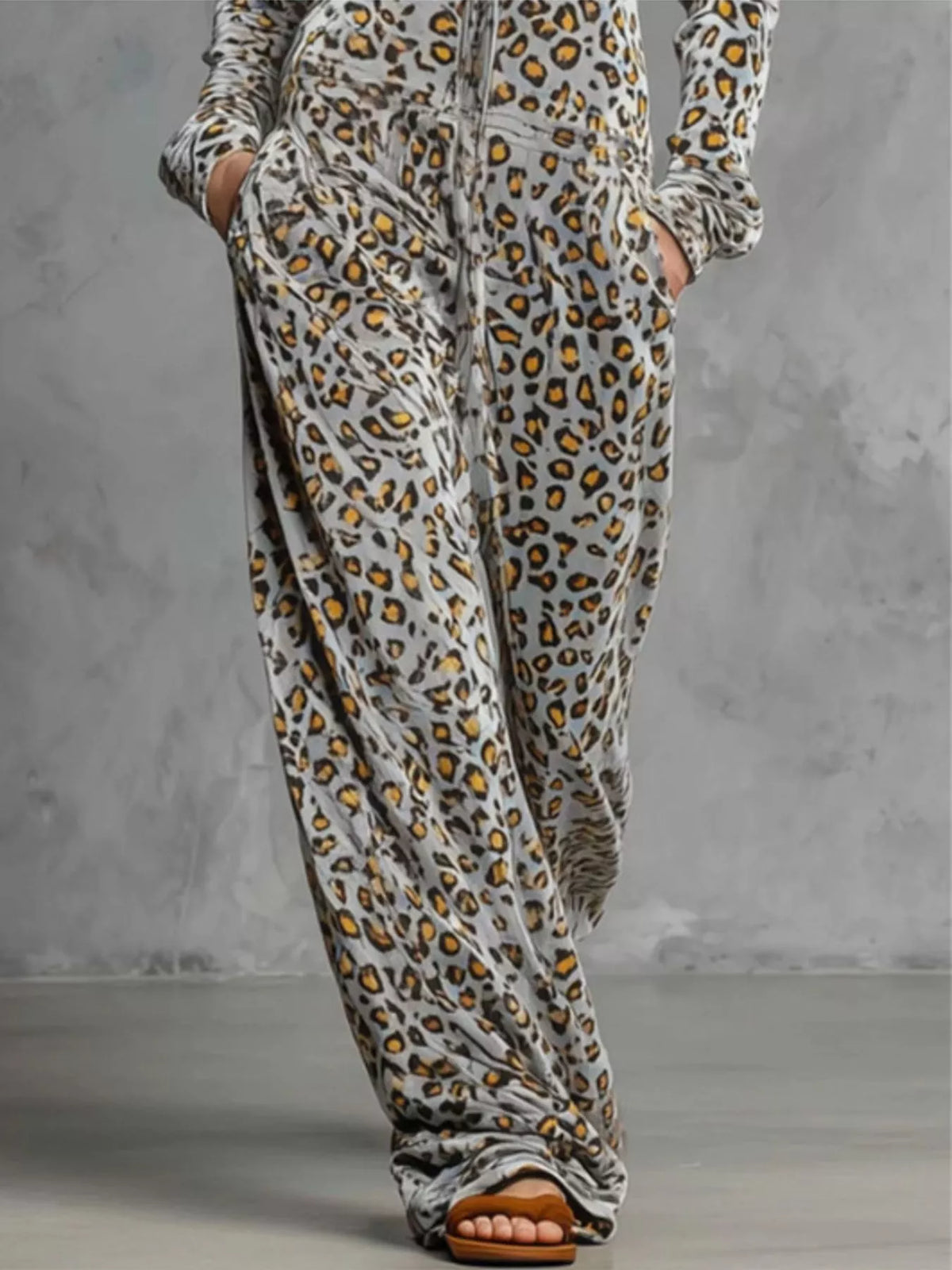 Trendsi Leopard Zip-Front Hooded Jumpsuit -