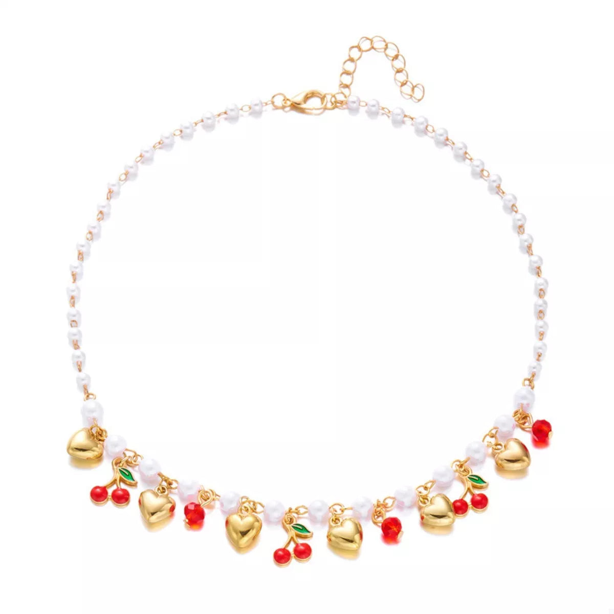 Trendsi 18K Gold-Plated Cherry & Heart Pearl Necklace -