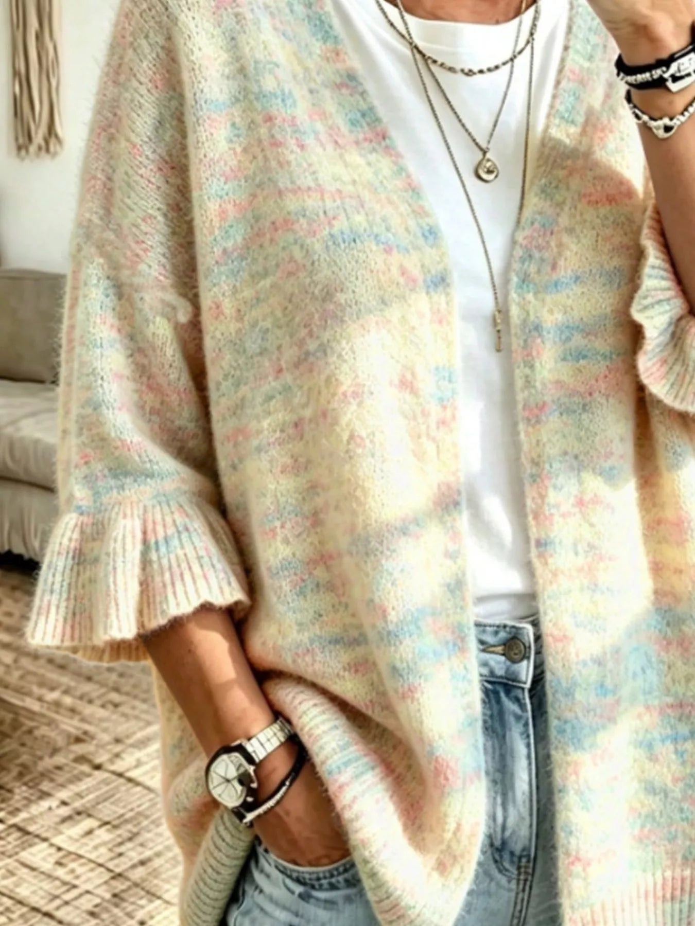Trendsi Full Size Ruffle Sleeve Open-Front Cardigan Plus Size -