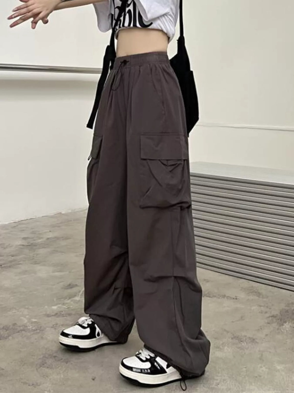 Drawstring Wide-Leg Cargo Pants — back view