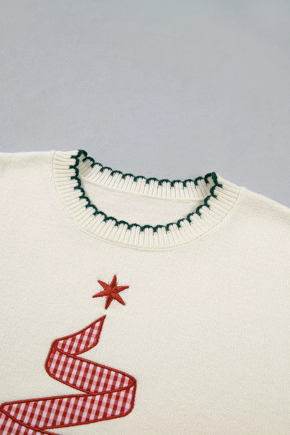 Trendsi Stitched Detail Christmas Tree Holiday Casual Sweater -