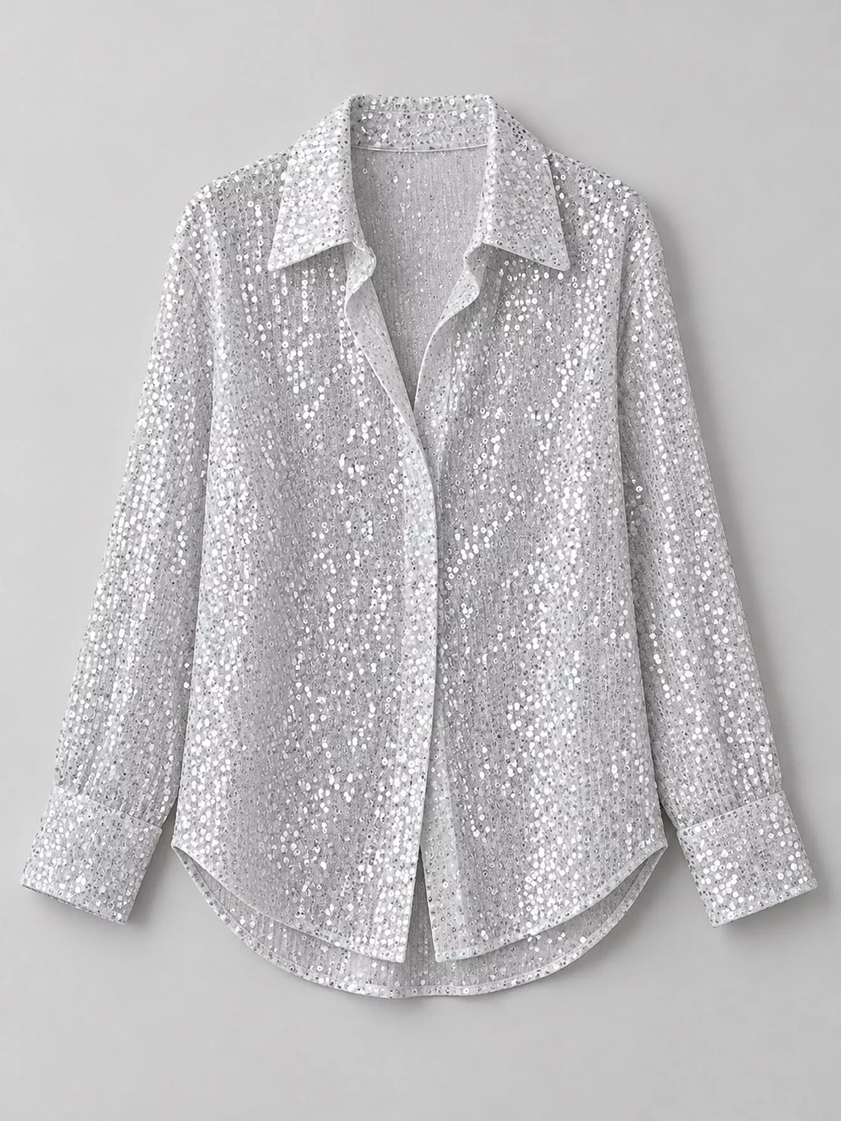 Sequin shirt, silver hanging front