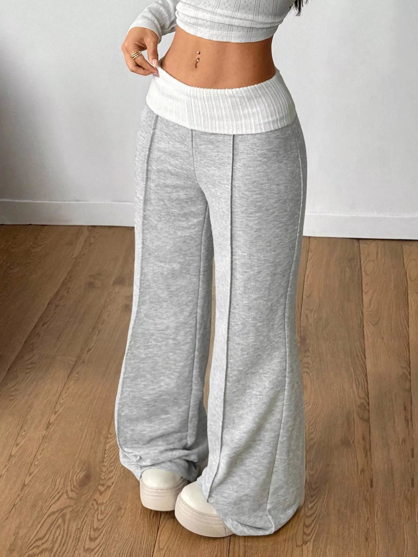 Ribbed-waistband wide-leg pants