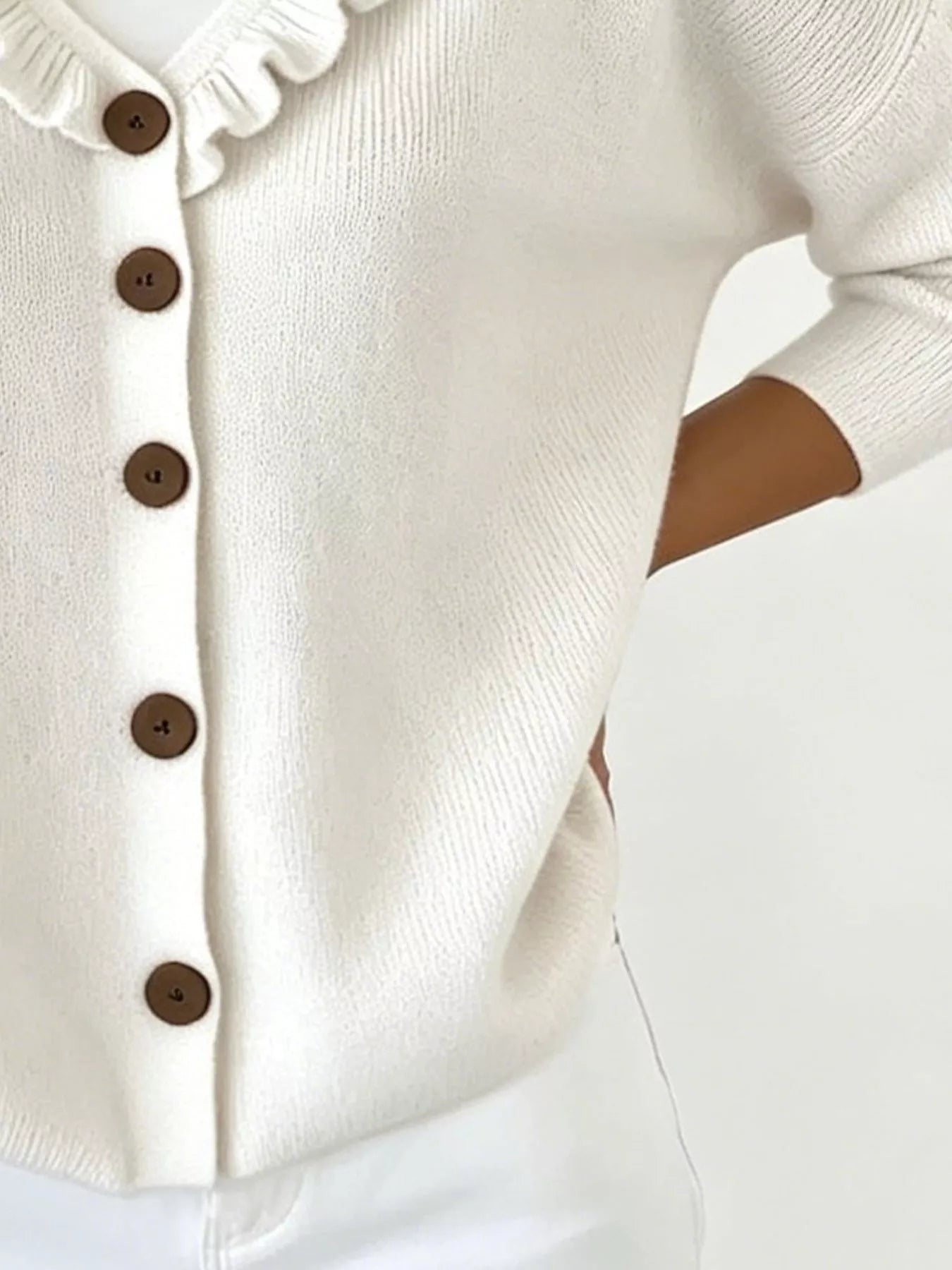 Trendsi Ruffled Neckline Button-Up Cardigan -
