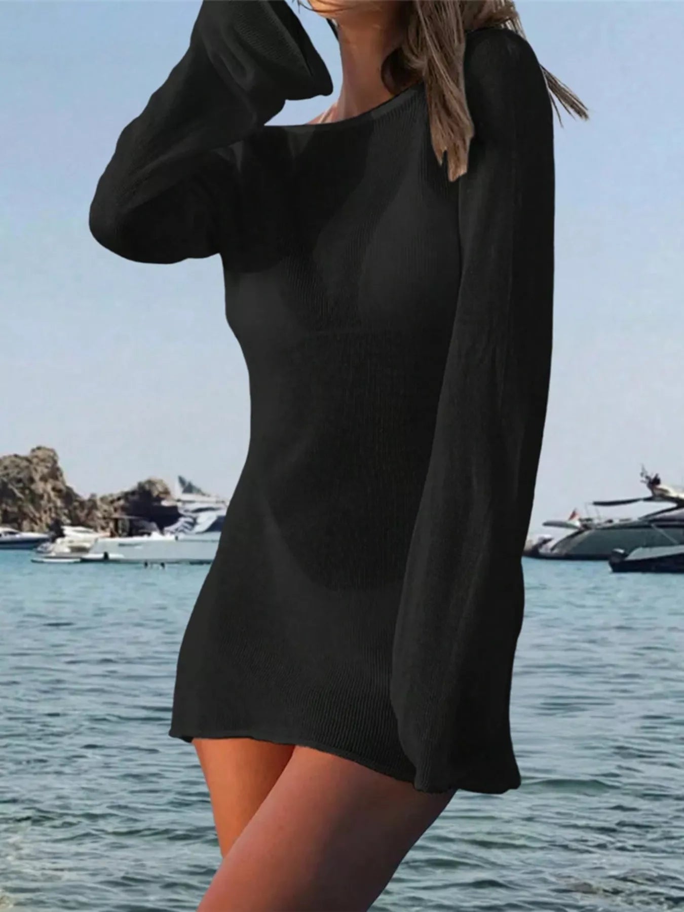 Trendsi Long Sleeve Cover-Up Dress -