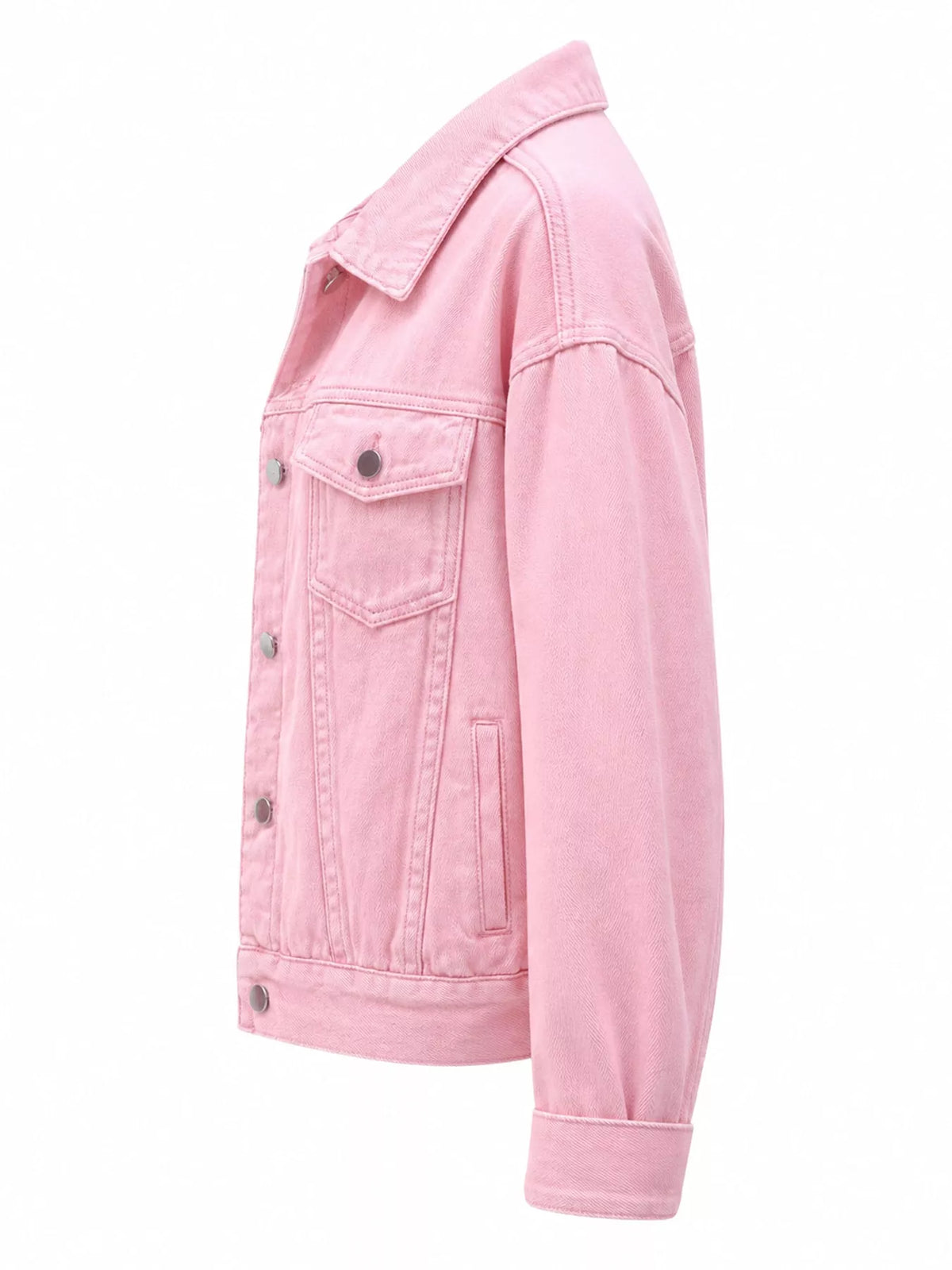 Button-Down Classic Cropped Denim Jacket — side view