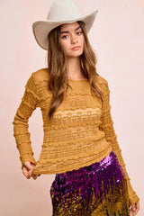 Trendsi BiBi Ruffles Detail Mardi Gras Color Flower Lace Top -