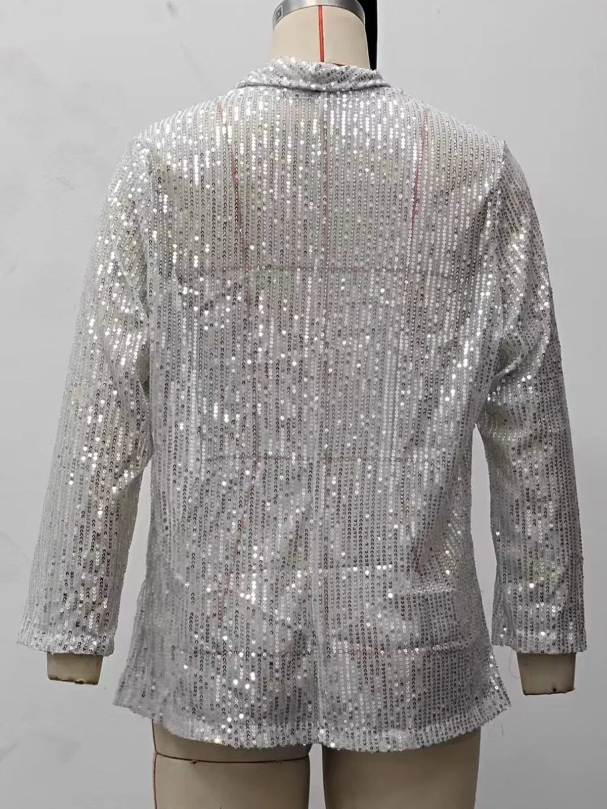 Sequin Open-Front Blazer, back view in silver