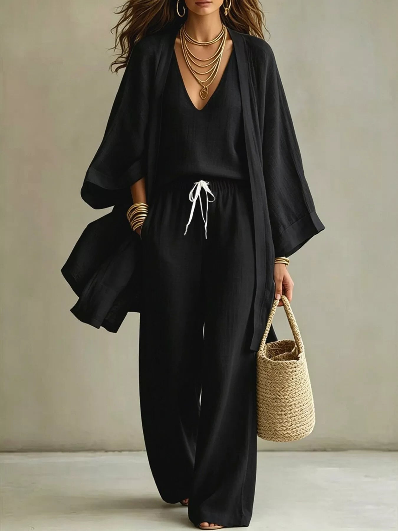 Trendsi Full Size V-Neck Tank & Cardigan and Pants Set Plus Size -