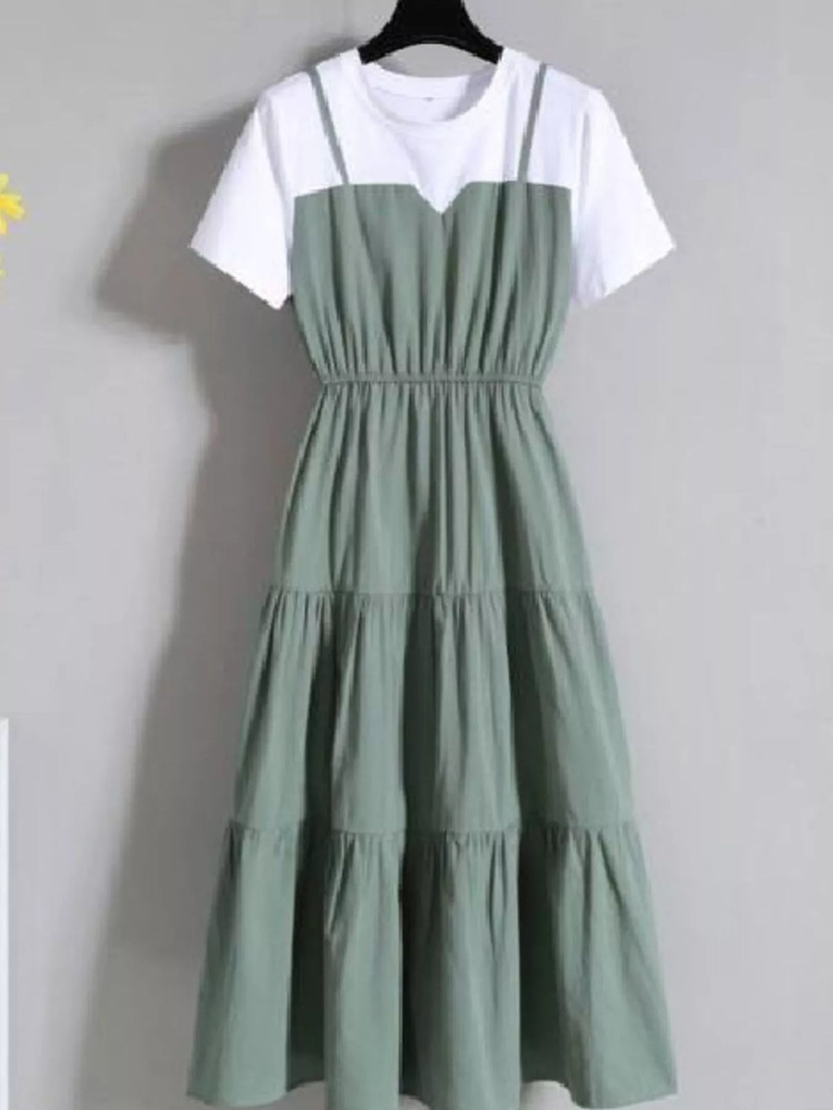 Tiered Layered Look Midi Dress in green