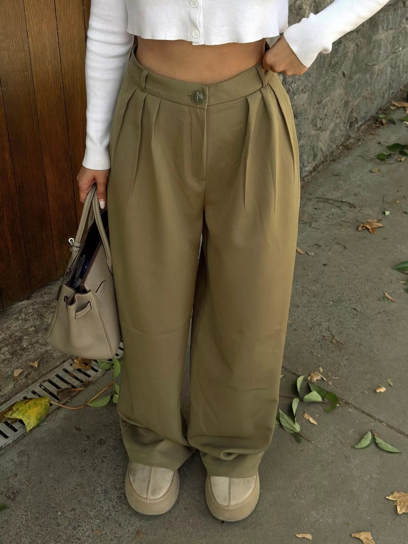 Trendsi High-Waisted Pleated Wide-Leg Pants -