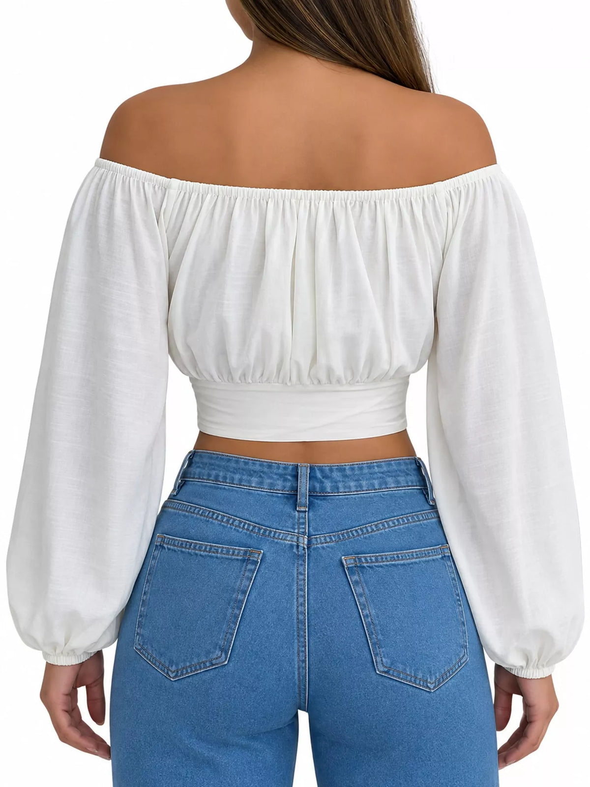 Off-Shoulder Cropped Blouse in white, back view