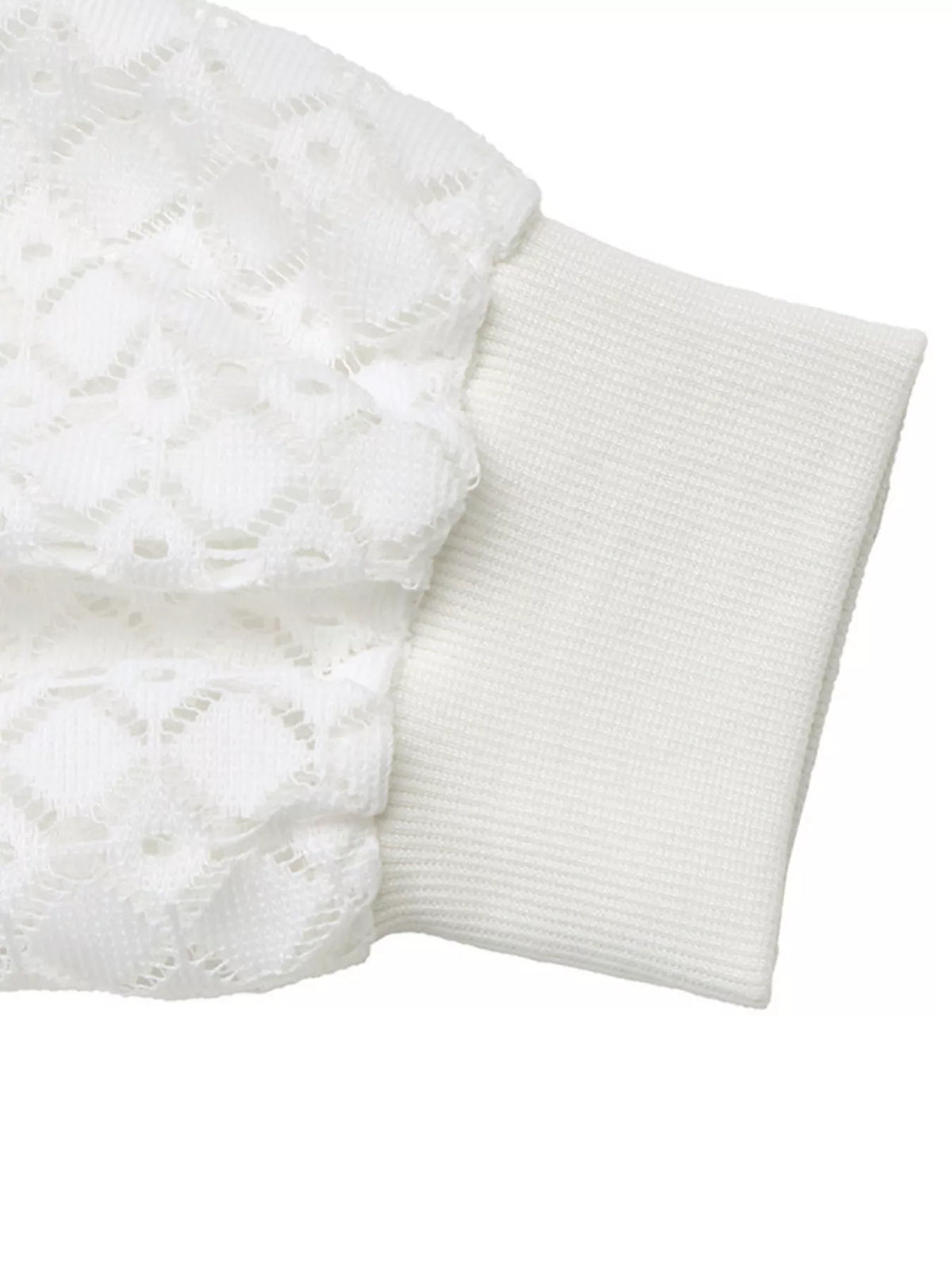 White lace raglan sleeve sweatshirt, lace sleeve and cuff detail