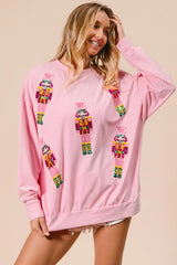 Trendsi BiBi Sequin Nutcrackers Embroidery Christmas Sweatshirt -