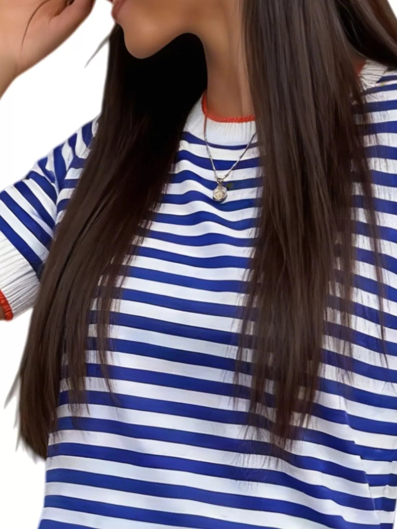 Trendsi Contrast Trim Striped Short Sleeve Knit Top -
