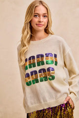 Trendsi BiBi Mardi Gras Sequin Lattering Knit Top -