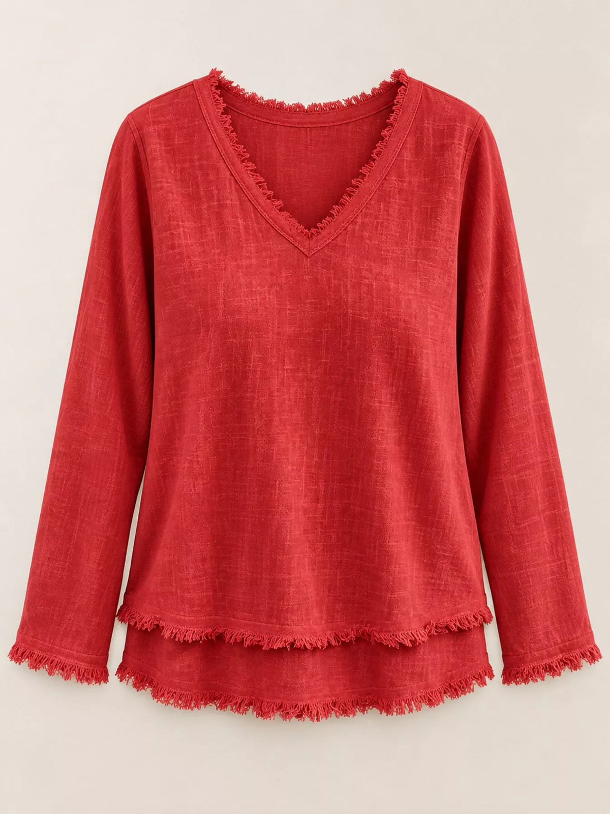 Frayed-hem blouse, red hanging front