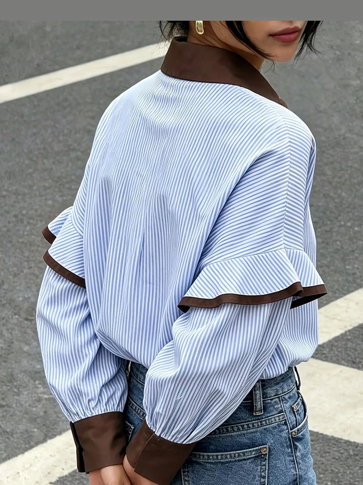 Contrast Collar and Cuff Striped Shirt — back view