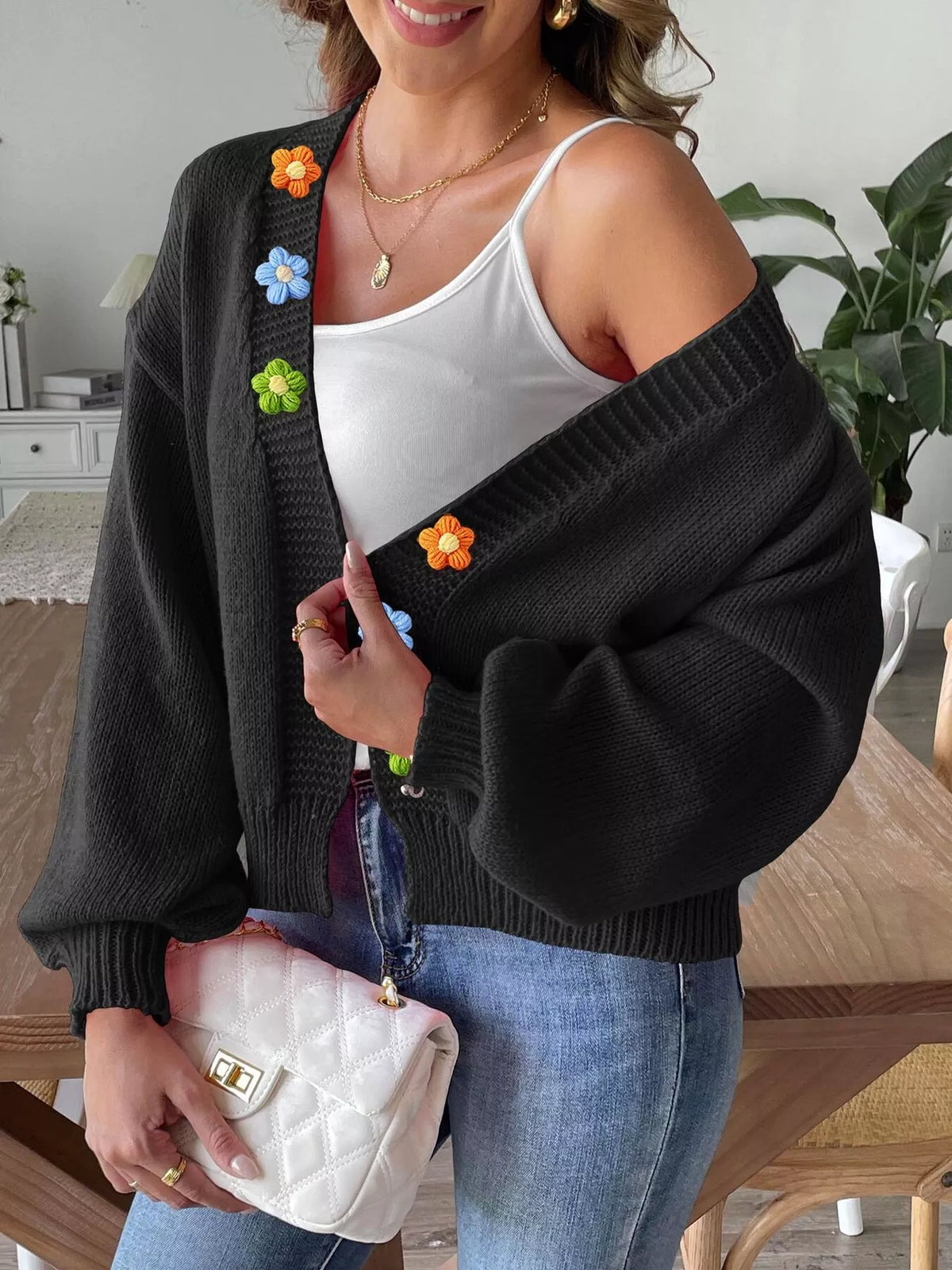 Flower open-front cardigan