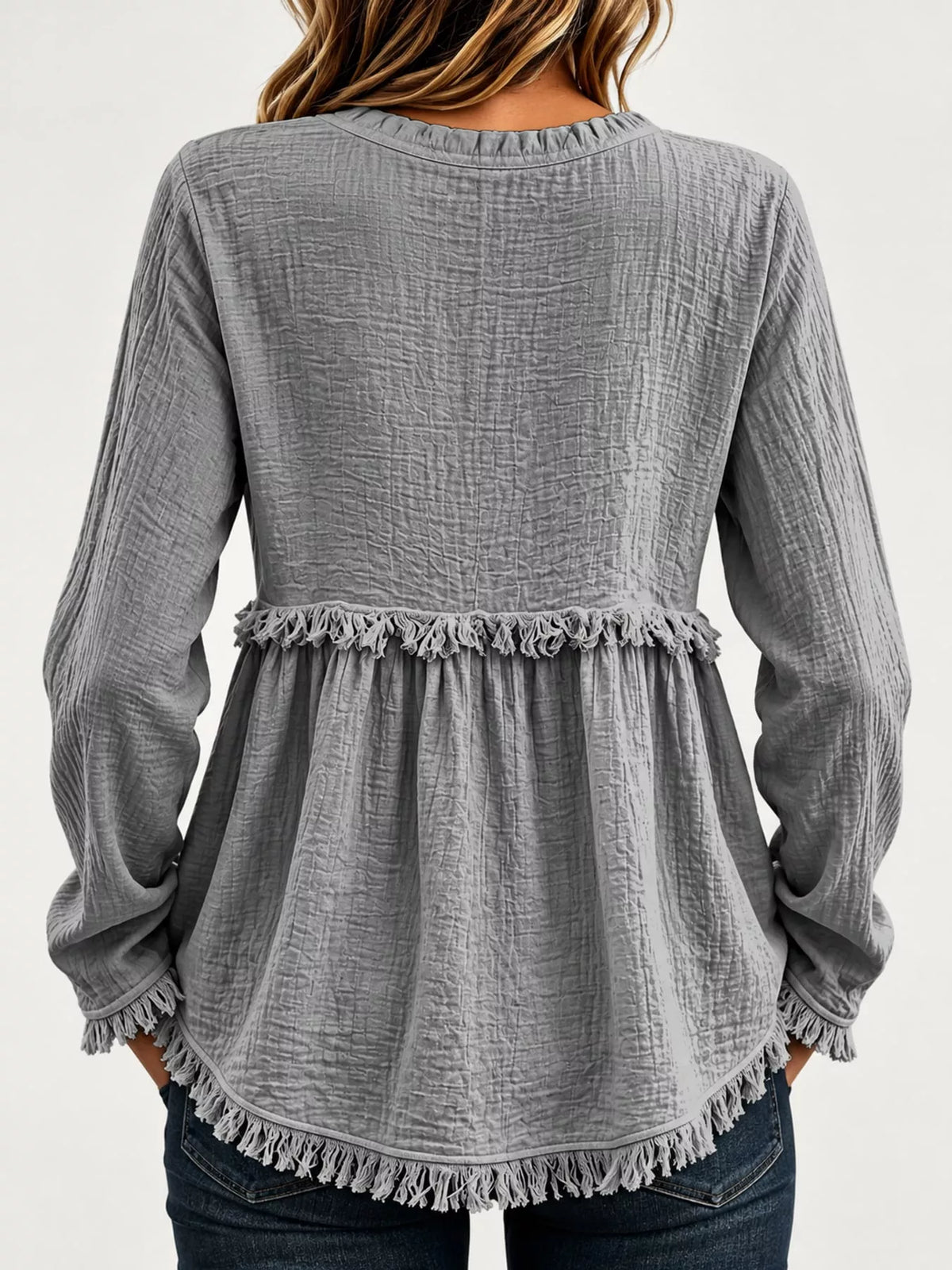 Frayed-hem blouse, gray back