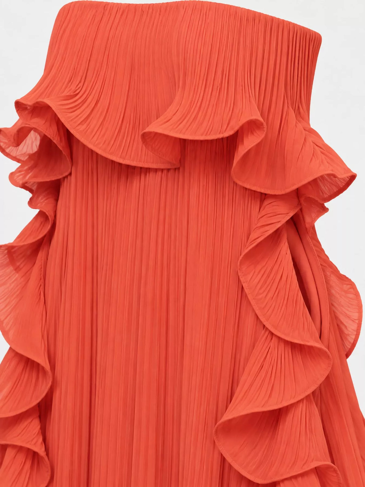 Ruffled Strapless Pleated Maxi Dress — construction details