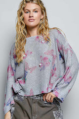 Trendsi POL Ribbed Butterfly Print Round Neck Knit Top -