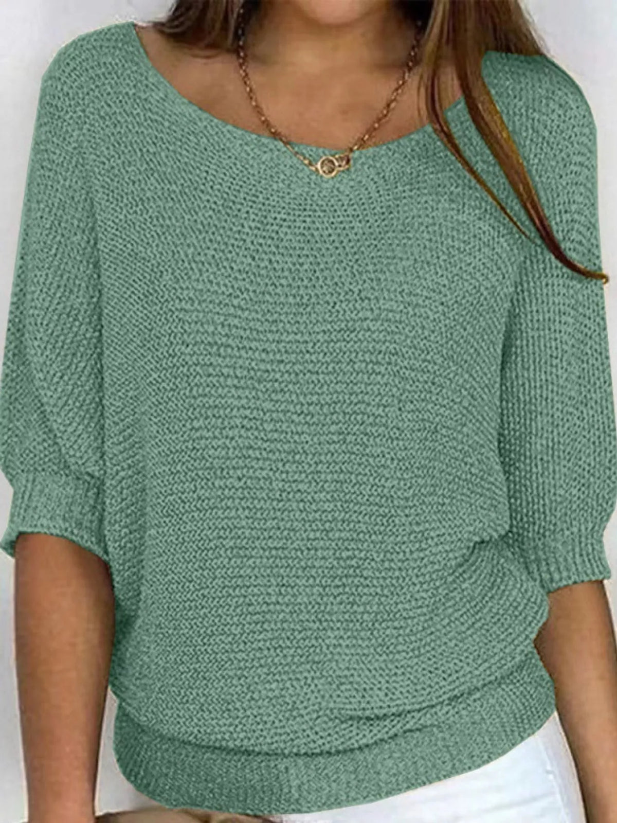Light green three-quarter sleeve sweater
