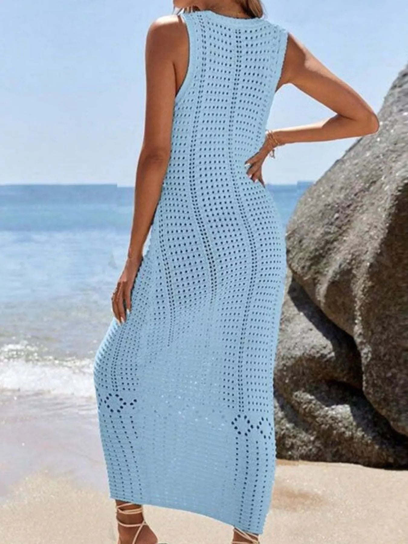 Trendsi Sleeveless Crochet Knit Cover Up Maxi Dress -