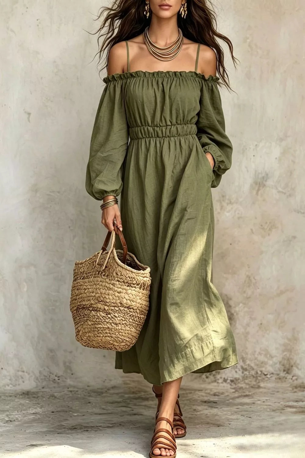 Trendsi Spaghetti Strap Balloon Sleeve Dress -