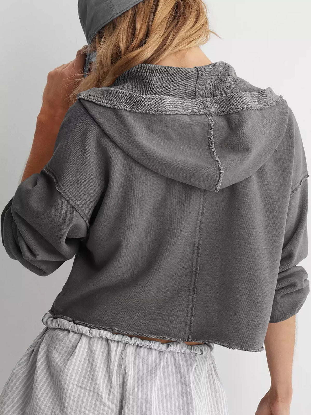 Gray dropped shoulder cropped hoodie