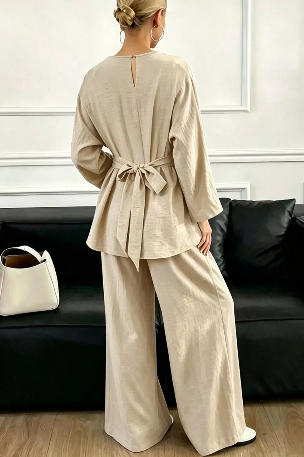 Chain-waist top and pants set