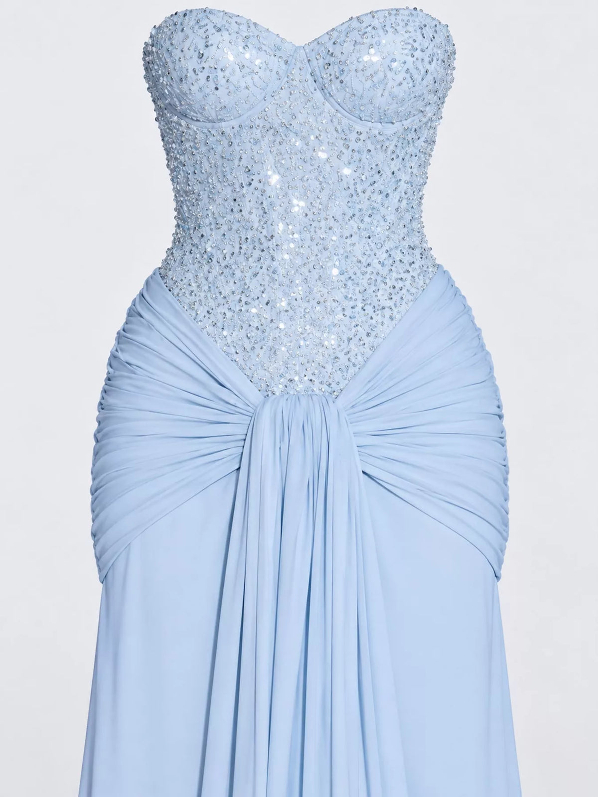 Strapless Sequin Corset Maxi Dress, bodice detail