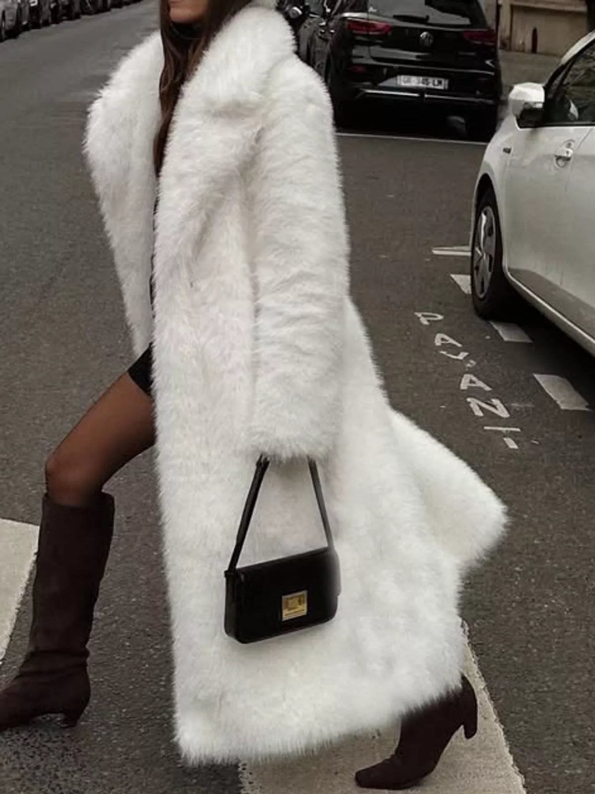 Faux Fur Open Front Longline Coat in white