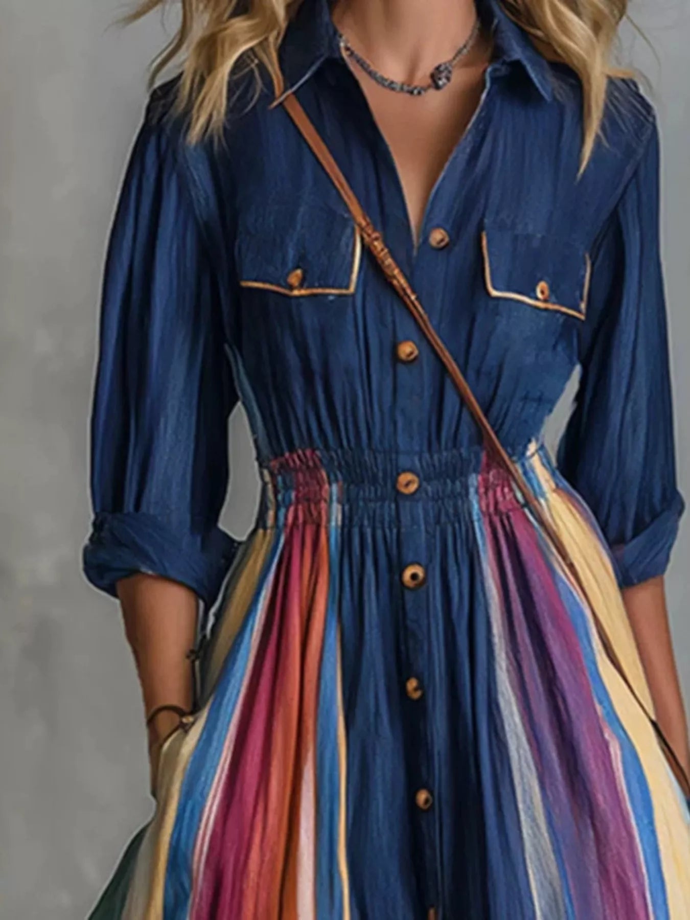Trendsi Multi-Color Striped Maxi Shirt Dress -