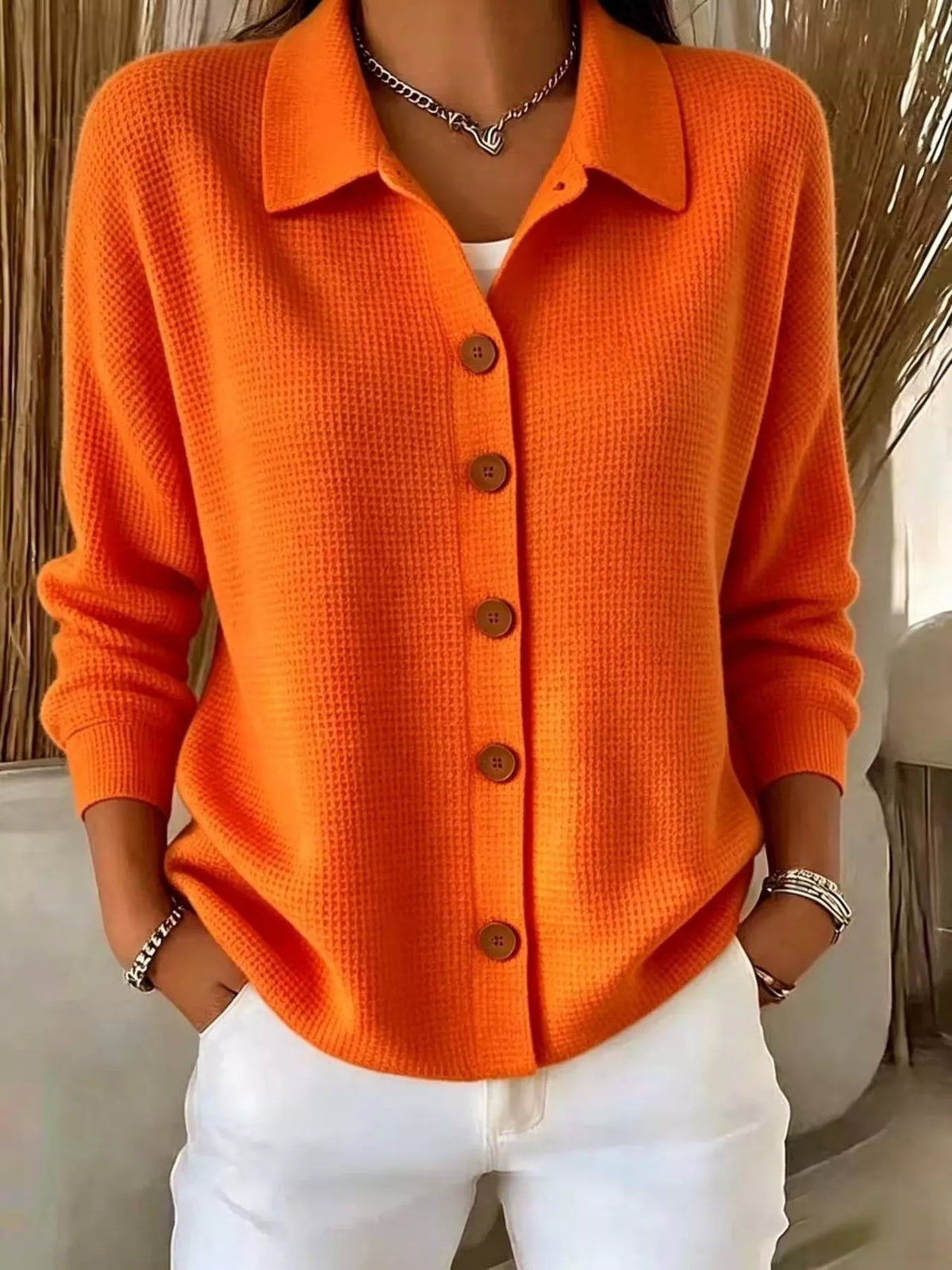 Waffle Knit Button-Down Shirt — front view