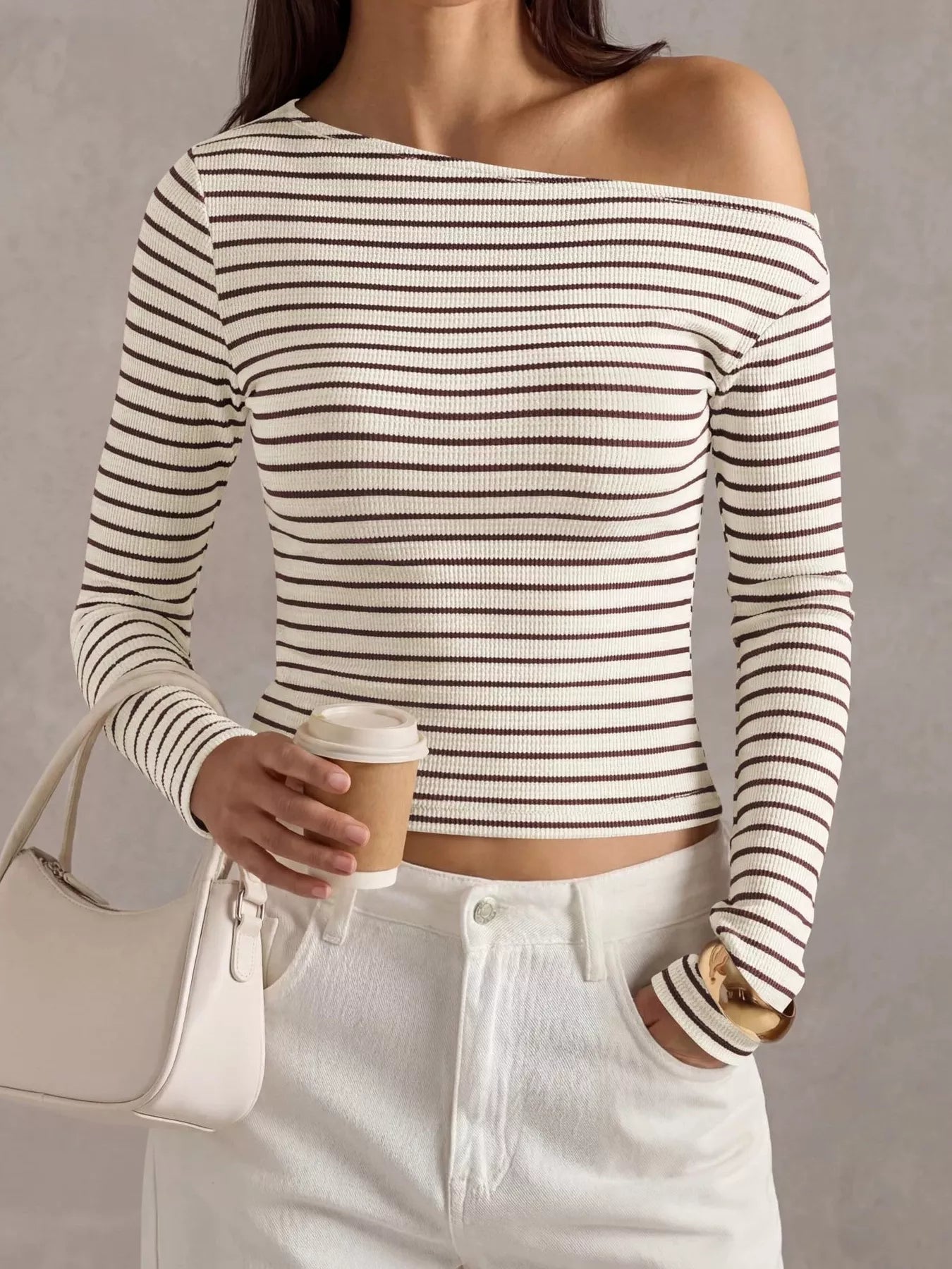 Trendsi Striped Ribbed Long Sleeve T-Shirt -