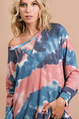 Trendsi BiBi Tie Dye French Terry Pull Over with Front Stitching Detail -