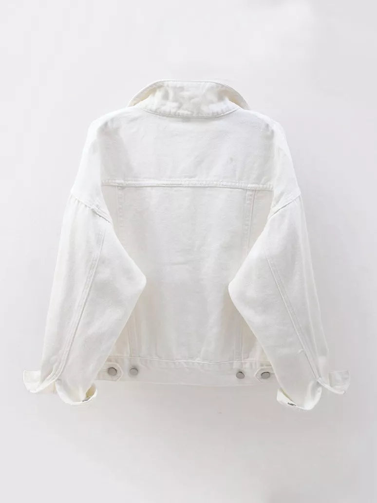 Button-Down Classic Cropped Denim Jacket — garment back