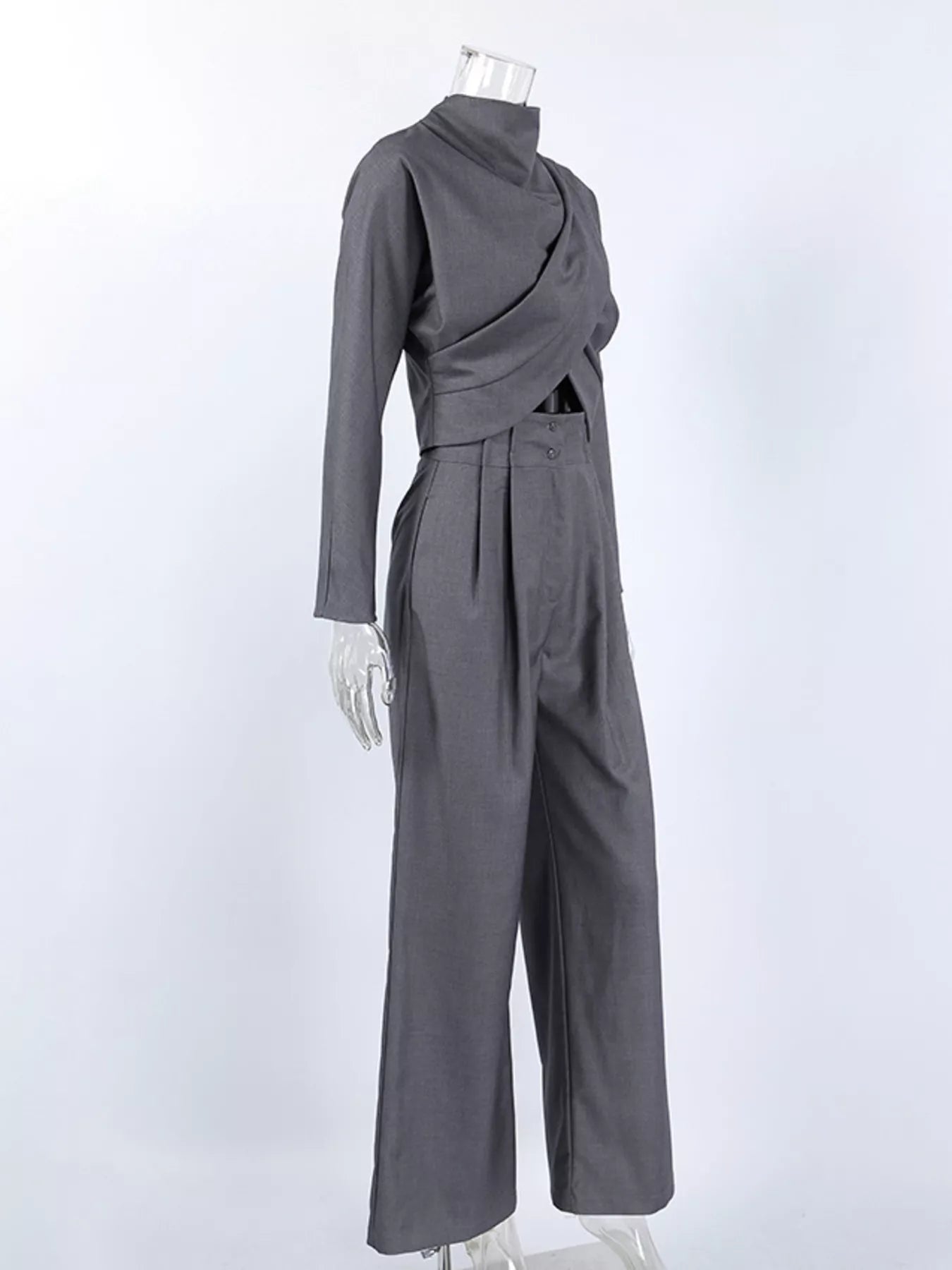 Trendsi Draped Crop Top and Wide-Leg Pants Set -
