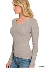 Trendsi Zenana Viscose Fitted V-neck Sweater -