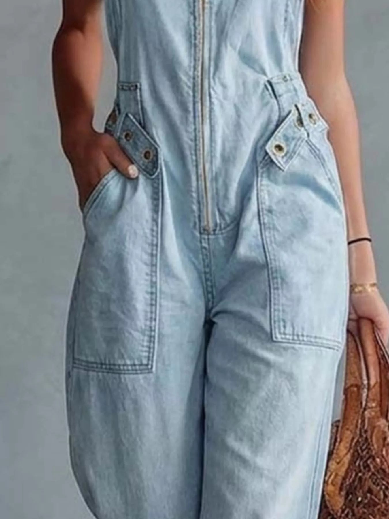 Trendsi Casual Sleeveless Zip Front Jumpsuit with Pockets -