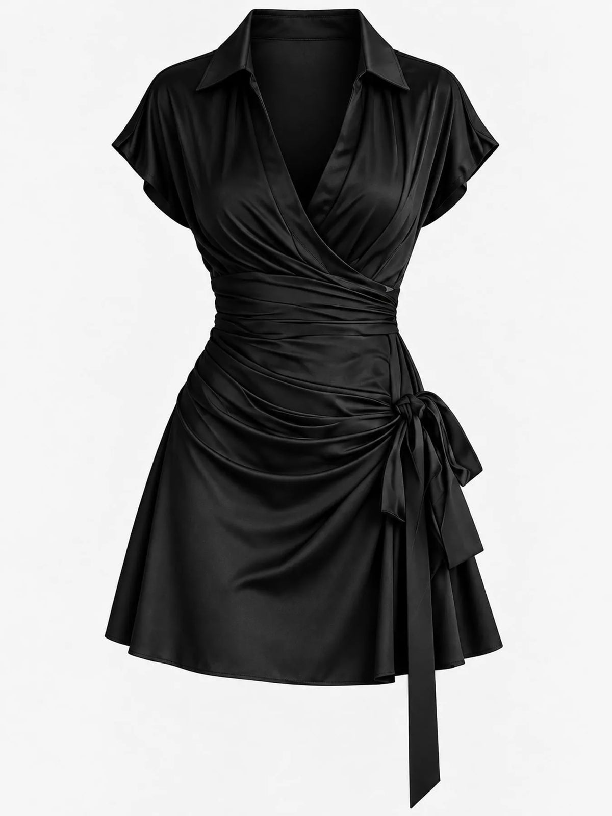 Black tie-detail surplice dress, mini product view
