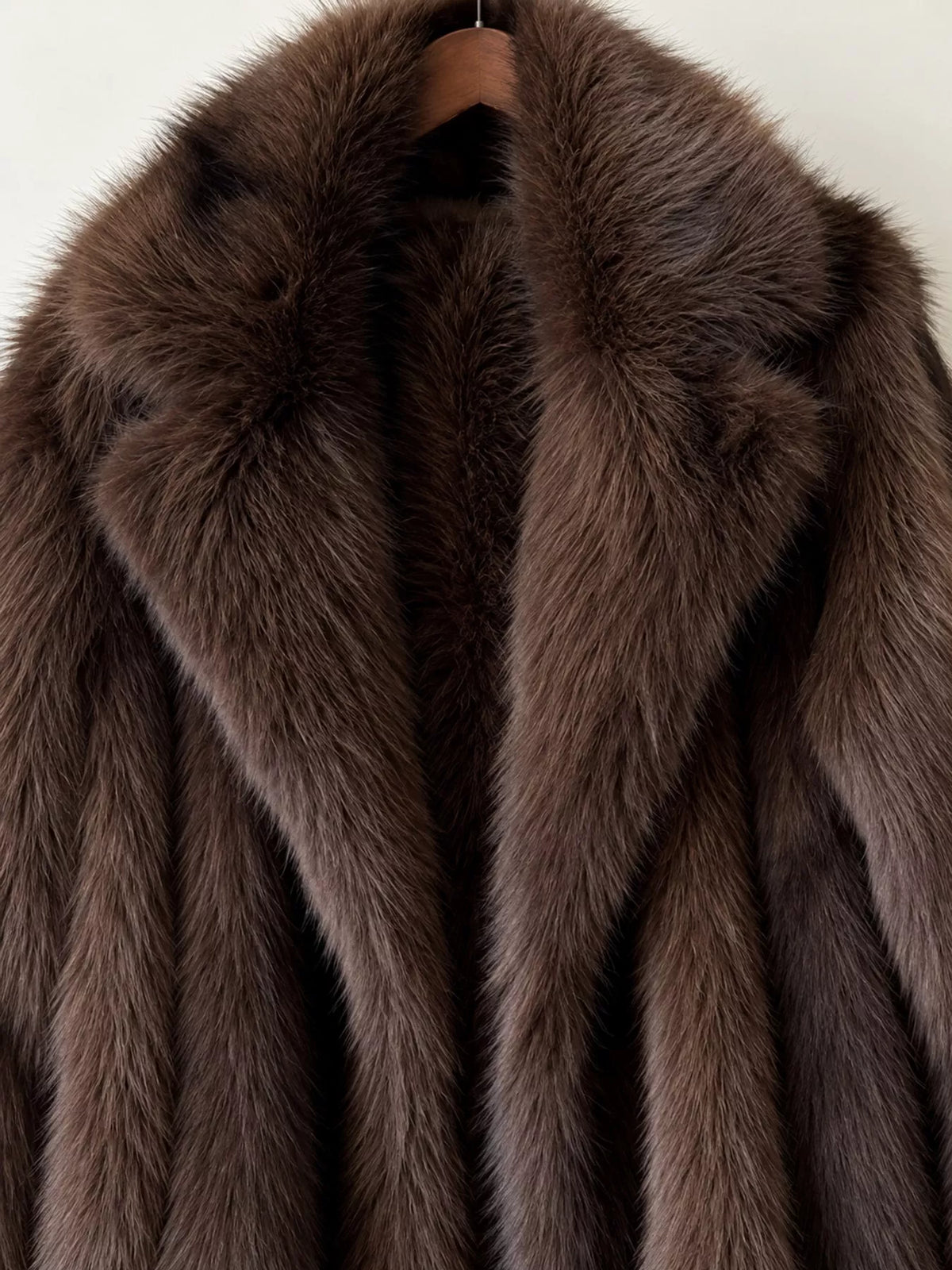 Faux Fur Longline Coat, detail view in brown