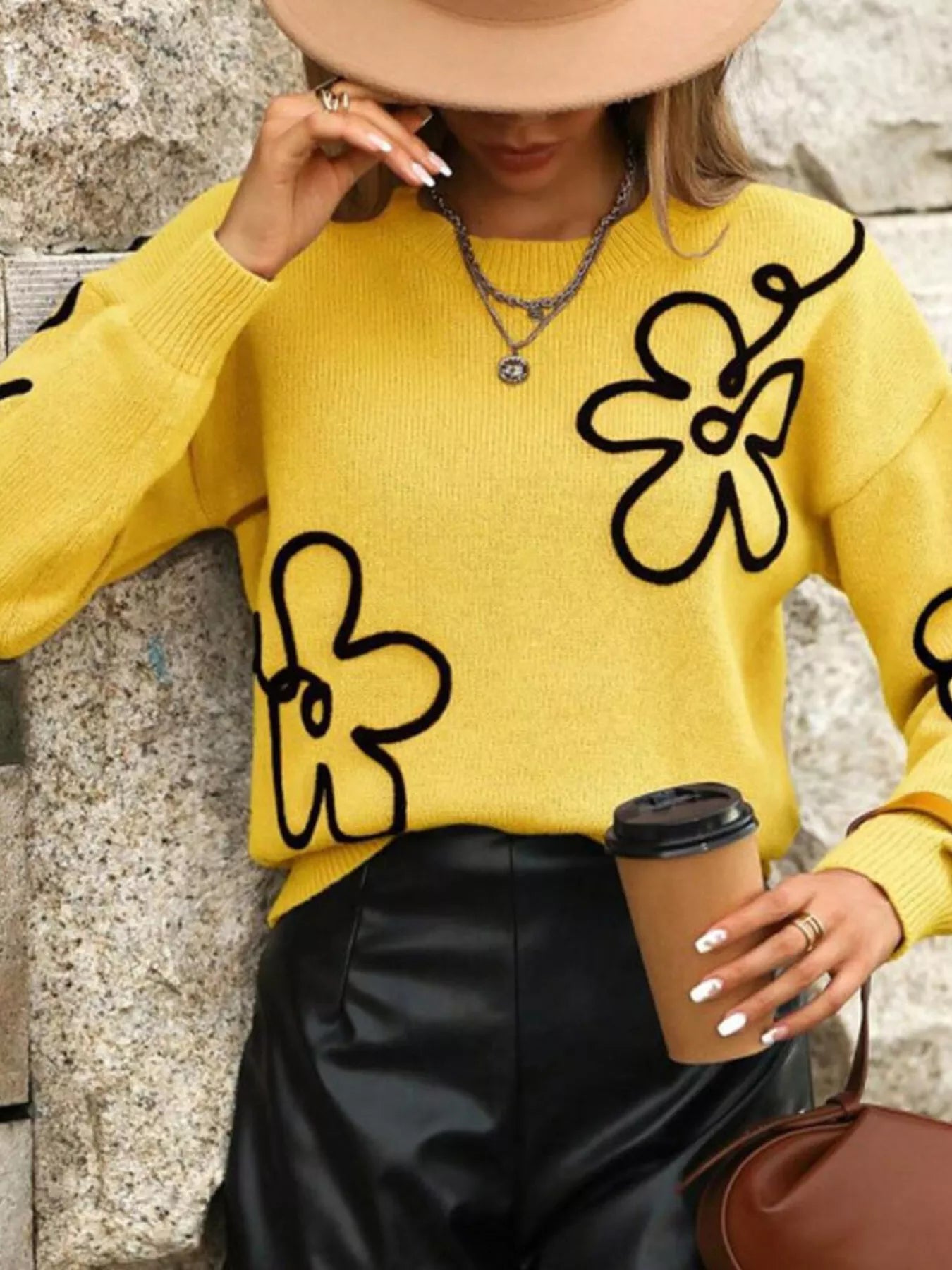 Trendsi Flower Dropped Shoulder Sweater -