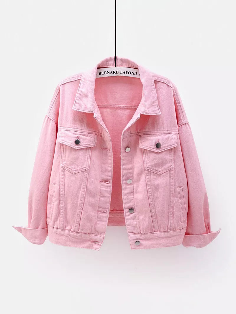 Button-Down Classic Cropped Denim Jacket — garment front