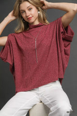 Trendsi Umgee Textured Mock Neck Relaxed Top -